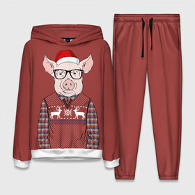 Женский костюм 3D (с толстовкой) с принтом New Year Pig в городе Новоалтайск,  |  | 2019 | merry christmas | new year | год свиньи | зима | новый год | поросенок | праздник | рождество | свинка | свинья