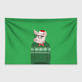 Флаг-баннер с принтом New Year Hipster Pig в городе Новоалтайск, 100% полиэстер | размер 67 х 109 см, плотность ткани — 95 г/м2; по краям флага есть четыре люверса для крепления | 2019 | merry christmas | new year | год свиньи | зима | новый год | поросенок | праздник | рождество | свинка | свинья