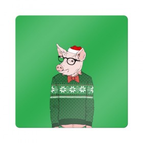 Магнит виниловый Квадрат с принтом New Year Hipster Pig в городе Новоалтайск, полимерный материал с магнитным слоем | размер 9*9 см, закругленные углы | Тематика изображения на принте: 2019 | merry christmas | new year | год свиньи | зима | новый год | поросенок | праздник | рождество | свинка | свинья