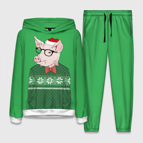 Женский костюм 3D (с толстовкой) с принтом New Year Hipster Pig в городе Новоалтайск,  |  | 2019 | merry christmas | new year | год свиньи | зима | новый год | поросенок | праздник | рождество | свинка | свинья