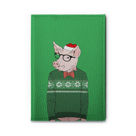 Обложка для автодокументов с принтом New Year Hipster Pig в городе Новоалтайск, натуральная кожа |  размер 19,9*13 см; внутри 4 больших “конверта” для документов и один маленький отдел — туда идеально встанут права | Тематика изображения на принте: 2019 | merry christmas | new year | год свиньи | зима | новый год | поросенок | праздник | рождество | свинка | свинья