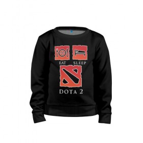 Детский свитшот хлопок с принтом Eat sleep Dota 2 в городе Новоалтайск, 100% хлопок | круглый вырез горловины, эластичные манжеты, пояс и воротник | дота | ешь | керри | мид | спи
