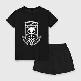 Женская пижама с шортиками хлопок с принтом Burtons School Of Nightmares в городе Новоалтайск, 100% хлопок | футболка прямого кроя, шорты свободные с широкой мягкой резинкой | бёртон | герб | депп | джони деп | кино | логотип | режиссер | тим бертон | фильм | школа