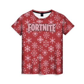 Женская футболка 3D с принтом Fortnite Новогодний в городе Новоалтайск, 100% полиэфир ( синтетическое хлопкоподобное полотно) | прямой крой, круглый вырез горловины, длина до линии бедер | 