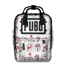 Женский рюкзак 3D с принтом Новогодний PUBG в городе Новоалтайск, 100% полиэстер | лямки с регулируемой длиной, сверху ручки, чтобы рюкзак нести как сумку. Основное отделение закрывается на молнию, как и внешний карман. Внутри два дополнительных кармана, один из которых закрывается на молнию. По бокам два дополнительных кармашка, куда поместится маленькая бутылочка
 | battle | chicken | dinner | winner | битва | год | королевская | новый | подарок | снеговик