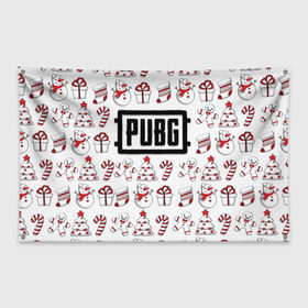 Флаг-баннер с принтом Новогодний PUBG в городе Новоалтайск, 100% полиэстер | размер 67 х 109 см, плотность ткани — 95 г/м2; по краям флага есть четыре люверса для крепления | battle | chicken | dinner | winner | битва | год | королевская | новый | подарок | снеговик