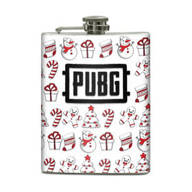 Фляга с принтом Новогодний PUBG в городе Новоалтайск, металлический корпус | емкость 0,22 л, размер 125 х 94 мм. Виниловая наклейка запечатывается полностью | Тематика изображения на принте: battle | chicken | dinner | winner | битва | год | королевская | новый | подарок | снеговик