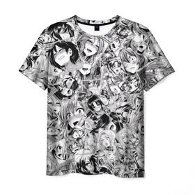 Мужская футболка 3D с принтом Manga ahegao в городе Новоалтайск, 100% полиэфир | прямой крой, круглый вырез горловины, длина до линии бедер | ahegao | manga | ахегао | комиксы | лицо | манга | паттрен | чернобелый | эмоции