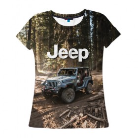 Женская футболка 3D с принтом Jeep в городе Новоалтайск, 100% полиэфир ( синтетическое хлопкоподобное полотно) | прямой крой, круглый вырез горловины, длина до линии бедер | 4х4 | forest | jeep | nature | off road | russia | siberia | ural | usa | бездорожье | внедорожник | дальний восток | лес | природа | ралли | россия | сибирь | сша | тайга | урал