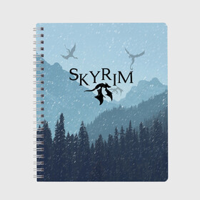 Тетрадь с принтом TES SKYRIM в городе Новоалтайск, 100% бумага | 48 листов, плотность листов — 60 г/м2, плотность картонной обложки — 250 г/м2. Листы скреплены сбоку удобной пружинной спиралью. Уголки страниц и обложки скругленные. Цвет линий — светло-серый
 | christmas | dovahkiin | dragon | dragonborn | fus ro dah | rpg | skyrim | snow | tes | the elder scrolls | winter is coming | докавин | драконы | новогодний | новый год | рпг | снег