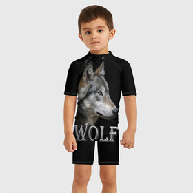 Детский купальный костюм 3D с принтом Wolf  в городе Новоалтайск, Полиэстер 85%, Спандекс 15% | застежка на молнии на спине | волк | животные | мордочка | пес | природа | собака | хищник