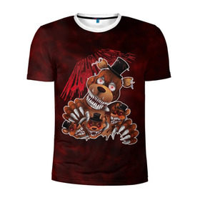 Мужская футболка 3D спортивная с принтом Five Nights at Freddy’s в городе Новоалтайск, 100% полиэстер с улучшенными характеристиками | приталенный силуэт, круглая горловина, широкие плечи, сужается к линии бедра | bear | five | five nights at freddys | fnaf | freddy | game | games | halloween | horror | nights | жуть | зубы | игра | игры | медведь | медвежонок | мишка | ночей | пять | ужастик | ужасы | фнаф | фредди | хэллоуин