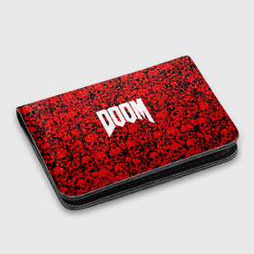 Картхолдер с принтом с принтом DOOM в городе Новоалтайск, натуральная матовая кожа | размер 7,3 х 10 см; кардхолдер имеет 4 кармана для карт; | devil | doom | hell | mark of the doom slayer | slayer | ад | гарнил | дум | знаки | иероглифы | компьютерные игры 2019 | преисподняя | символ | солдат