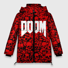 Женская зимняя куртка 3D с принтом DOOM в городе Новоалтайск, верх — 100% полиэстер; подкладка — 100% полиэстер; утеплитель — 100% полиэстер | длина ниже бедра, силуэт Оверсайз. Есть воротник-стойка, отстегивающийся капюшон и ветрозащитная планка. 

Боковые карманы с листочкой на кнопках и внутренний карман на молнии | devil | doom | hell | mark of the doom slayer | slayer | ад | гарнил | дум | знаки | иероглифы | компьютерные игры 2019 | преисподняя | символ | солдат