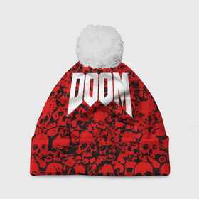 Шапка 3D c помпоном с принтом DOOM в городе Новоалтайск, 100% полиэстер | универсальный размер, печать по всей поверхности изделия | devil | doom | hell | mark of the doom slayer | slayer | ад | гарнил | дум | знаки | иероглифы | компьютерные игры 2019 | преисподняя | символ | солдат