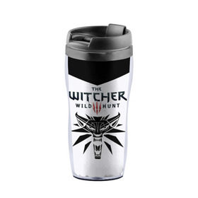 Термокружка-непроливайка с принтом The Witcher 3: Wild Hunt в городе Новоалтайск, внутренняя часть — пищевой пластик, наружная часть — прозрачный пластик, между ними — полиграфическая вставка с рисунком | объем — 350 мл, герметичная крышка | Тематика изображения на принте: wild hunt | witcher | арбалет | ведьмак 3 | геральт | дикая | магия | охота | сказка | сфера | фэнтези | цири