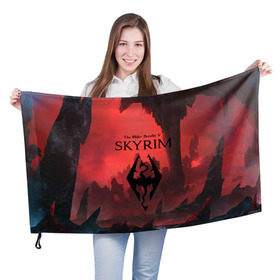 Флаг 3D с принтом The Elder Scrolls SKYRIM в городе Новоалтайск, 100% полиэстер | плотность ткани — 95 г/м2, размер — 67 х 109 см. Принт наносится с одной стороны | art game | art skyrim | forest | game | skyrim | the elder scrolls v skyrim | горы | довакин | древние свитки | игра | лес | небо | скайрим