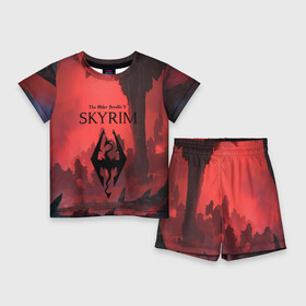 Детский костюм с шортами 3D с принтом The Elder Scrolls SKYRIM в городе Новоалтайск,  |  | art game | art skyrim | forest | game | skyrim | the elder scrolls v skyrim | горы | довакин | древние свитки | игра | лес | небо | скайрим