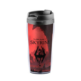 Термокружка-непроливайка с принтом The Elder Scrolls SKYRIM в городе Новоалтайск, внутренняя часть — пищевой пластик, наружная часть — прозрачный пластик, между ними — полиграфическая вставка с рисунком | объем — 350 мл, герметичная крышка | art game | art skyrim | forest | game | skyrim | the elder scrolls v skyrim | горы | довакин | древние свитки | игра | лес | небо | скайрим