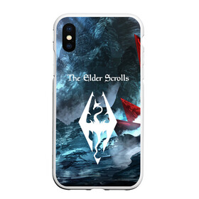 Чехол для iPhone XS Max матовый с принтом THE ELDER SCROLLS в городе Новоалтайск, Силикон | Область печати: задняя сторона чехла, без боковых панелей | art game | art skyrim | forest | game | skyrim | the elder scrolls v skyrim | горы | довакин | древние свитки | игра | лес | небо | скайрим