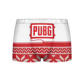 Мужские трусы 3D с принтом Новогодний PUBG в городе Новоалтайск, 50% хлопок, 50% полиэстер | классическая посадка, на поясе мягкая тканевая резинка | 