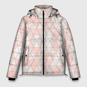Мужская зимняя куртка 3D с принтом Rose gold в городе Новоалтайск, верх — 100% полиэстер; подкладка — 100% полиэстер; утеплитель — 100% полиэстер | длина ниже бедра, свободный силуэт Оверсайз. Есть воротник-стойка, отстегивающийся капюшон и ветрозащитная планка. 

Боковые карманы с листочкой на кнопках и внутренний карман на молнии. | геометрия | золото | паттерн | розовый | треугольник