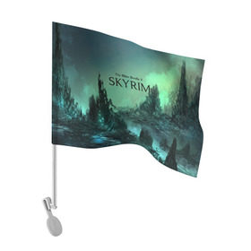Флаг для автомобиля с принтом SKYRIM в городе Новоалтайск, 100% полиэстер | Размер: 30*21 см | art game | art skyrim | forest | game | skyrim | the elder scrolls v skyrim | горы | довакин | древние свитки | игра | лес | небо | скайрим