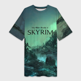 Платье-футболка 3D с принтом SKYRIM в городе Новоалтайск,  |  | art game | art skyrim | forest | game | skyrim | the elder scrolls v skyrim | горы | довакин | древние свитки | игра | лес | небо | скайрим