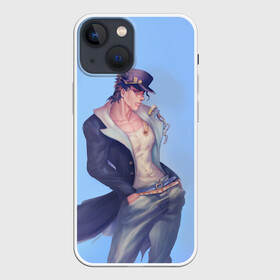 Чехол для iPhone 13 mini с принтом Joutarou Kuujou на синем в городе Новоалтайск,  |  | bizarre adventure | jojo | jojo no kimyou na bouken | jojos bizarre adventure | джоджо | невероятное приключение джоджо
