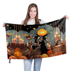 Флаг 3D с принтом Halloween в городе Новоалтайск, 100% полиэстер | плотность ткани — 95 г/м2, размер — 67 х 109 см. Принт наносится с одной стороны | аниме | ведьма | девушка | зомби | ирландия | кладбище | колдун | кости | кошки | летучие | луна | мертвец | мёртвые | монстры | мыши | ночь | оборотни | пауки | паутина | подарок | праздник | свет | свечи