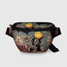 Поясная сумка 3D с принтом Halloween в городе Новоалтайск, 100% полиэстер | плотная ткань, ремень с регулируемой длиной, внутри несколько карманов для мелочей, основное отделение и карман с обратной стороны сумки застегиваются на молнию | аниме | ведьма | девушка | зомби | ирландия | кладбище | колдун | кости | кошки | летучие | луна | мертвец | мёртвые | монстры | мыши | ночь | оборотни | пауки | паутина | подарок | праздник | свет | свечи
