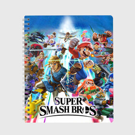 Тетрадь с принтом Super Smash Bros Ultimate в городе Новоалтайск, 100% бумага | 48 листов, плотность листов — 60 г/м2, плотность картонной обложки — 250 г/м2. Листы скреплены сбоку удобной пружинной спиралью. Уголки страниц и обложки скругленные. Цвет линий — светло-серый
 | Тематика изображения на принте: donkey | fighting | kong | mario | nintendo | pokemon | super | байонетта | бельмонты | донки | клауд | конг | мегамен | пикачу | пэкмэн | рихтер | рю | саймон | снейк | солид | соник | страйф | файтинг