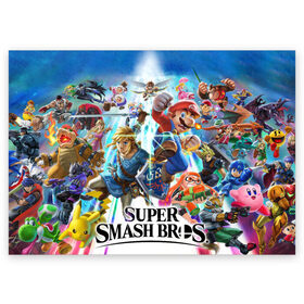 Поздравительная открытка с принтом Super Smash Bros. Ultimate в городе Новоалтайск, 100% бумага | плотность бумаги 280 г/м2, матовая, на обратной стороне линовка и место для марки
 | donkey | fighting | kong | mario | nintendo | pokemon | super | байонетта | бельмонты | донки | клауд | конг | мегамен | пикачу | пэкмэн | рихтер | рю | саймон | снейк | солид | соник | страйф | файтинг