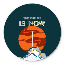 Коврик для мышки круглый с принтом THE FUTURE IS NOW в городе Новоалтайск, резина и полиэстер | круглая форма, изображение наносится на всю лицевую часть | Тематика изображения на принте: falcon heavy | ilon mask | spacex | tesla | tesla roadster | the future | илон маск | спейс икс | спейс экс | тесла | тесла родстер