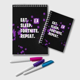 Блокнот с принтом Eat Sleep Fortnite Repeat в городе Новоалтайск, 100% бумага | 48 листов, плотность листов — 60 г/м2, плотность картонной обложки — 250 г/м2. Листы скреплены удобной пружинной спиралью. Цвет линий — светло-серый
 | Тематика изображения на принте: battle | boss | epic | floss | fortnite | game | games | lama | pubg | pvp | royale | save | survival | the | world | битва | выживание | дроп | игра | игры | королевская | лама | массакр | мир | пабг | спасти | фортнайт