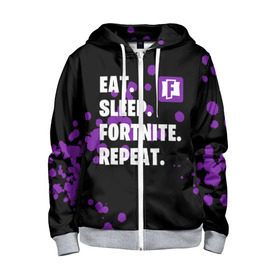 Детская толстовка 3D на молнии с принтом Eat Sleep Fortnite Repeat в городе Новоалтайск, 100% полиэстер |  манжеты и пояс оформлены широкой мягкой резинкой, двухслойный капюшон со шнурком для регулировки, спереди карманы и застежка-молния
 | battle | boss | epic | floss | fortnite | game | games | lama | pubg | pvp | royale | save | survival | the | world | битва | выживание | дроп | игра | игры | королевская | лама | массакр | мир | пабг | спасти | фортнайт