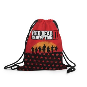Рюкзак-мешок 3D с принтом Red Dead Redemption 2 в городе Новоалтайск, 100% полиэстер | плотность ткани — 200 г/м2, размер — 35 х 45 см; лямки — толстые шнурки, застежка на шнуровке, без карманов и подкладки | dead | die | flag | game | games | gta | rdr | rdr2 | red | redemption | rockstar | sun | sunset | western | вестерн | выкуп | гта | дикий | закат | запад | игра | игры | красный | мертвый | поле | рдр | рдр2 | рокстар | солнце