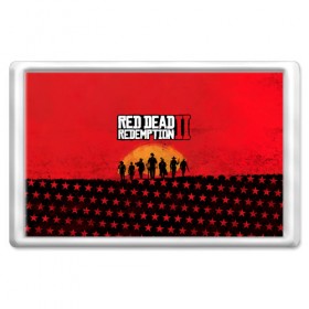 Магнит 45*70 с принтом Red Dead Redemption 2 в городе Новоалтайск, Пластик | Размер: 78*52 мм; Размер печати: 70*45 | Тематика изображения на принте: dead | die | flag | game | games | gta | rdr | rdr2 | red | redemption | rockstar | sun | sunset | western | вестерн | выкуп | гта | дикий | закат | запад | игра | игры | красный | мертвый | поле | рдр | рдр2 | рокстар | солнце