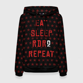 Женская толстовка 3D с принтом Eat Sleep RDR2 Repeat в городе Новоалтайск, 100% полиэстер  | двухслойный капюшон со шнурком для регулировки, мягкие манжеты на рукавах и по низу толстовки, спереди карман-кенгуру с мягким внутренним слоем. | dead | die | eat | flag | game | games | gta | rdr | rdr2 | red | redemption | repeat | rockstar | sleep | sun | western | вестерн | выкуп | гта | дикий | запад | игра | игры | красный | мертвый | рдр | рдр2 | рокстар | солнце