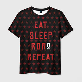 Мужская футболка 3D с принтом Eat Sleep RDR2 Repeat в городе Новоалтайск, 100% полиэфир | прямой крой, круглый вырез горловины, длина до линии бедер | dead | die | eat | flag | game | games | gta | rdr | rdr2 | red | redemption | repeat | rockstar | sleep | sun | western | вестерн | выкуп | гта | дикий | запад | игра | игры | красный | мертвый | рдр | рдр2 | рокстар | солнце