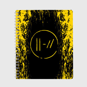 Тетрадь с принтом TWENTY ONE PILOTS в городе Новоалтайск, 100% бумага | 48 листов, плотность листов — 60 г/м2, плотность картонной обложки — 250 г/м2. Листы скреплены сбоку удобной пружинной спиралью. Уголки страниц и обложки скругленные. Цвет линий — светло-серый
 | 21 pilots | 21p | dyrty | music | paints | rock | top | trench | twenty one pilots | yellow | брызги | группа | краска.пятна | музыка | рок