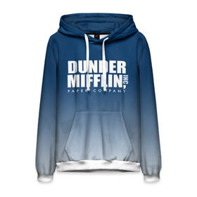 Мужская толстовка 3D с принтом The Office: Dunder Mifflin в городе Новоалтайск, 100% полиэстер | двухслойный капюшон со шнурком для регулировки, мягкие манжеты на рукавах и по низу толстовки, спереди карман-кенгуру с мягким внутренним слоем. | Тематика изображения на принте: company | dunder | inc | mifflin | office | paper | the | бумага | бумаги | бумажная | дандер | компания | контора | корпорация | листочки | листы | лого | логотип | миффлин | офис | оффис | сериал | сериалы | символ | синий