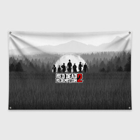 Флаг-баннер с принтом Red Dead Redemption 2 в городе Новоалтайск, 100% полиэстер | размер 67 х 109 см, плотность ткани — 95 г/м2; по краям флага есть четыре люверса для крепления | game | red dead | red dead redemption 2 | redemption 2 | rockstar games | бандиты | дикий запад | игры | ковбои | оружие