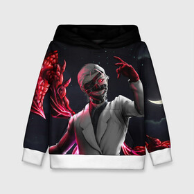Детская толстовка 3D с принтом Ken Kaneki машет рукой в городе Новоалтайск, 100% полиэстер | двухслойный капюшон со шнурком для регулировки, мягкие манжеты на рукавах и по низу толстовки, спереди карман-кенгуру с мягким внутренним слоем | anime | blood | eyepatch | ghoul | kaneki | ken | one eyed | tokyo | tokyoghoul | гуль | канеки | кен | кровь | одноглазый | токийский