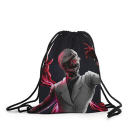 Рюкзак-мешок 3D с принтом Ken Kaneki машет рукой в городе Новоалтайск, 100% полиэстер | плотность ткани — 200 г/м2, размер — 35 х 45 см; лямки — толстые шнурки, застежка на шнуровке, без карманов и подкладки | anime | blood | eyepatch | ghoul | kaneki | ken | one eyed | tokyo | tokyoghoul | гуль | канеки | кен | кровь | одноглазый | токийский