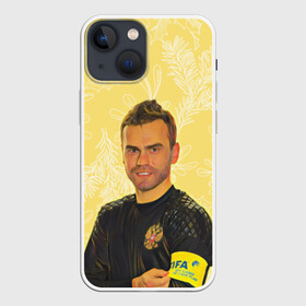 Чехол для iPhone 13 mini с принтом Акинфеев Праздничный в городе Новоалтайск,  |  | new yaer | акинфеев | зима футбол | игорь акинфеев | новый год | новый год футбол | футбол | футбол новый год