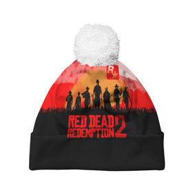 Шапка 3D c помпоном с принтом RED DEAD REDEMPTION 2 в городе Новоалтайск, 100% полиэстер | универсальный размер, печать по всей поверхности изделия | game | red dead | red dead redemption 2 | redemption 2 | rockstar games | бандиты | дикий запад | игры | ковбои | оружие