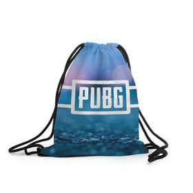 Рюкзак-мешок 3D с принтом PUBG light blue в городе Новоалтайск, 100% полиэстер | плотность ткани — 200 г/м2, размер — 35 х 45 см; лямки — толстые шнурки, застежка на шнуровке, без карманов и подкладки | pubg | игра | лого | пубг | светлый | стрелялка | шутер