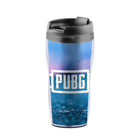 Термокружка-непроливайка с принтом PUBG light blue в городе Новоалтайск, внутренняя часть — пищевой пластик, наружная часть — прозрачный пластик, между ними — полиграфическая вставка с рисунком | объем — 350 мл, герметичная крышка | Тематика изображения на принте: pubg | игра | лого | пубг | светлый | стрелялка | шутер