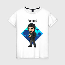 Женская футболка хлопок с принтом ДУШЕГУБ FORTNITE в городе Новоалтайск, 100% хлопок | прямой крой, круглый вырез горловины, длина до линии бедер, слегка спущенное плечо | 3 сезон | battle | fortnite | john | royale | wick | битва | джон | душегуб | королевская | скин | уик | форт | фортнайт | форточка